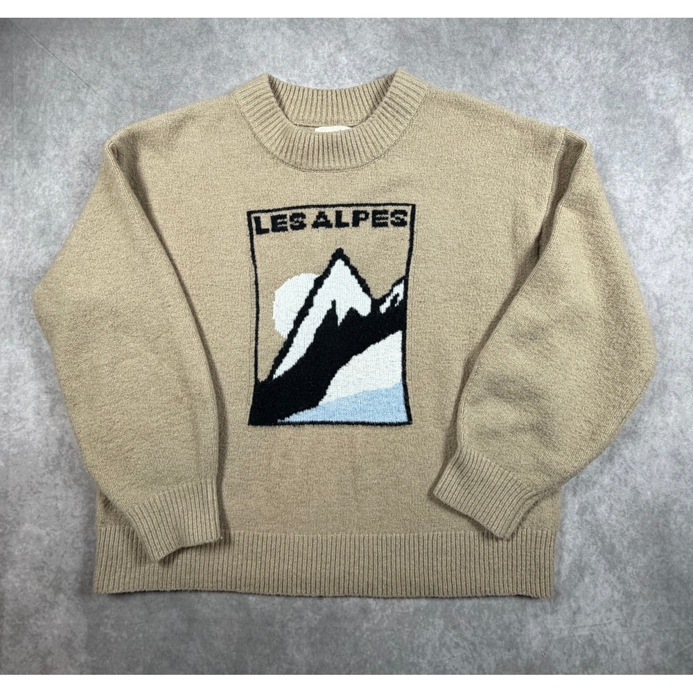 Universal Thread Womens 2XL Sweater Tan Les Alpes Mountain Graphic Alpine Ski